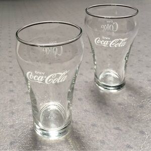 2 Vintage 1980s Enjoy Coca-Cola Coke Soda Fountain Glasses w/ White Lettering 5”